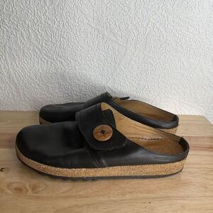 Haflinger Black Leather Mules with Tan Sole